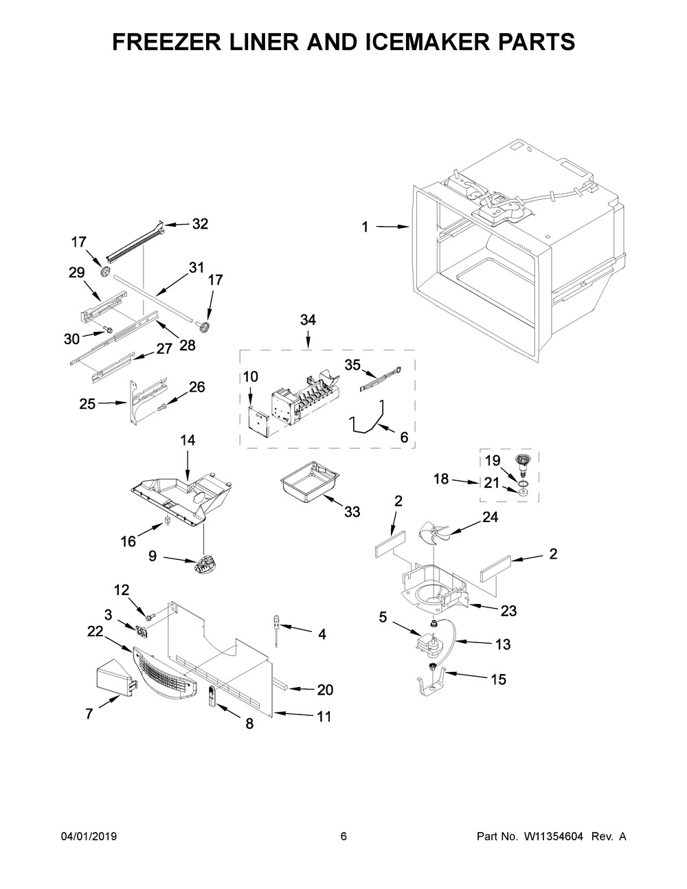 Freezer Liner And Icemaker Parts Diagram and Parts List for KRFF302EBS01  Whirlpool Refrigerator