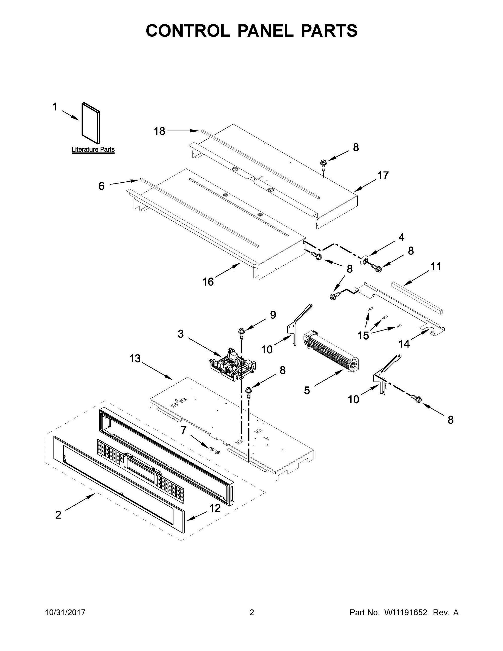 02 - CONTROL PANEL PARTS Diagram and Parts List for KODE507EBS03  Whirlpool Wall Oven