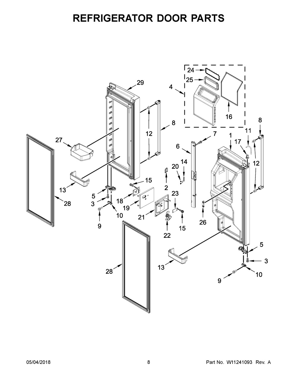 Refrigerator Door Parts Diagram and Parts List for KRFF507HBS00  Whirlpool Refrigerator