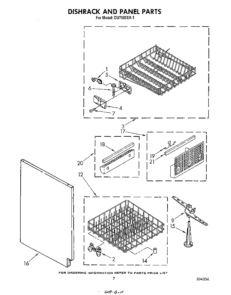 DISHRACK AND PANEL Diagram and Parts List for DU7500XR1  Whirlpool Dishwasher
