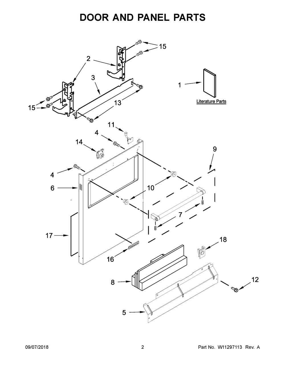 Door And Panel Parts Diagram and Parts List for KDTM384ESS3  Whirlpool Dishwasher