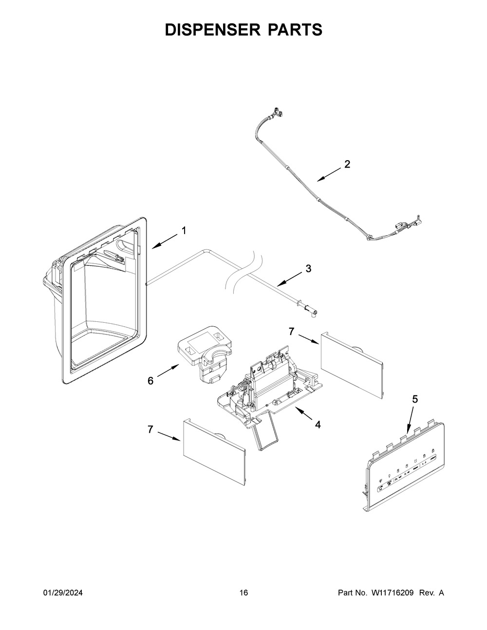 Dispenser Parts Diagram and Parts List for WRS335SDHB07  Whirlpool Refrigerator