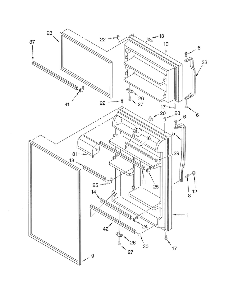 Door Diagram and Parts List for ET8GHMXLT02  Whirlpool Refrigerator