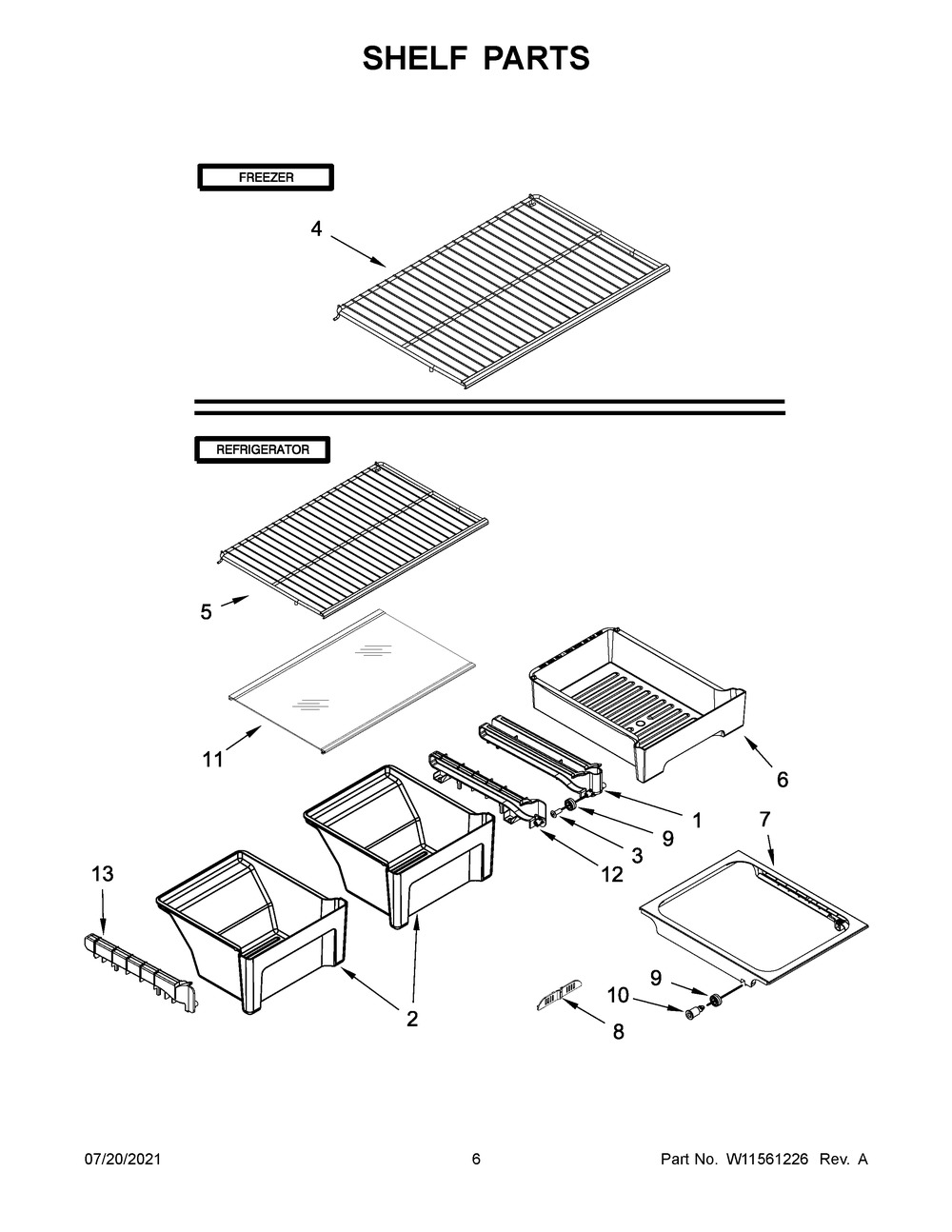 Shelf Parts Diagram and Parts List for WRT108FFDM00  Whirlpool Refrigerator