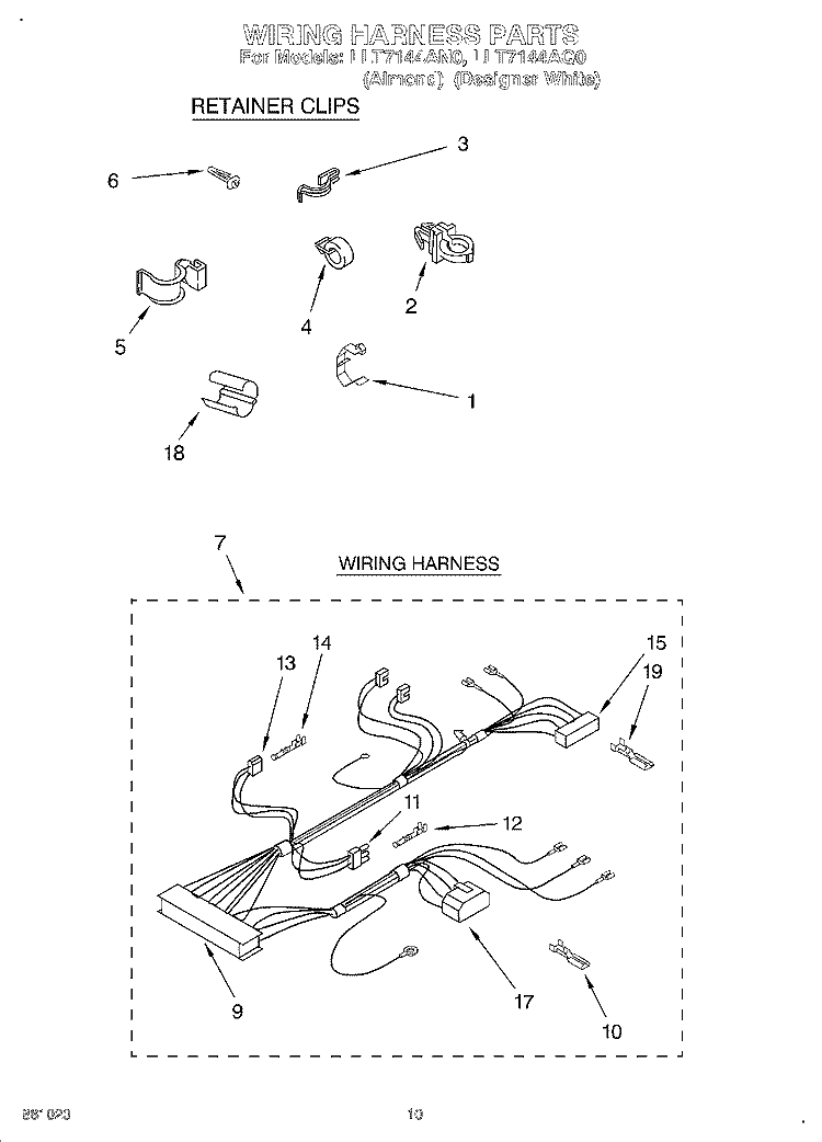 WIRING HARNESS Diagram and Parts List for LLT7144AN0  Whirlpool Washer