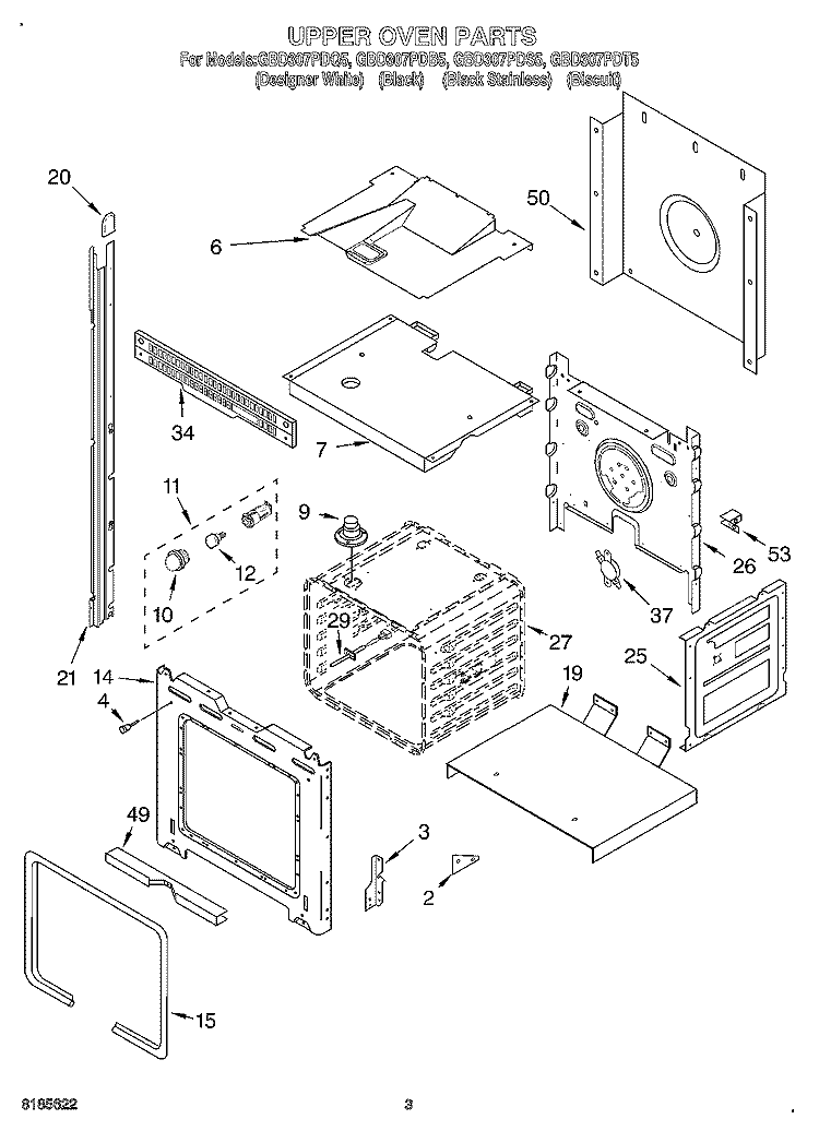 UPPER OVEN Diagram and Parts List for GBD307PDB5  Whirlpool Wall Oven