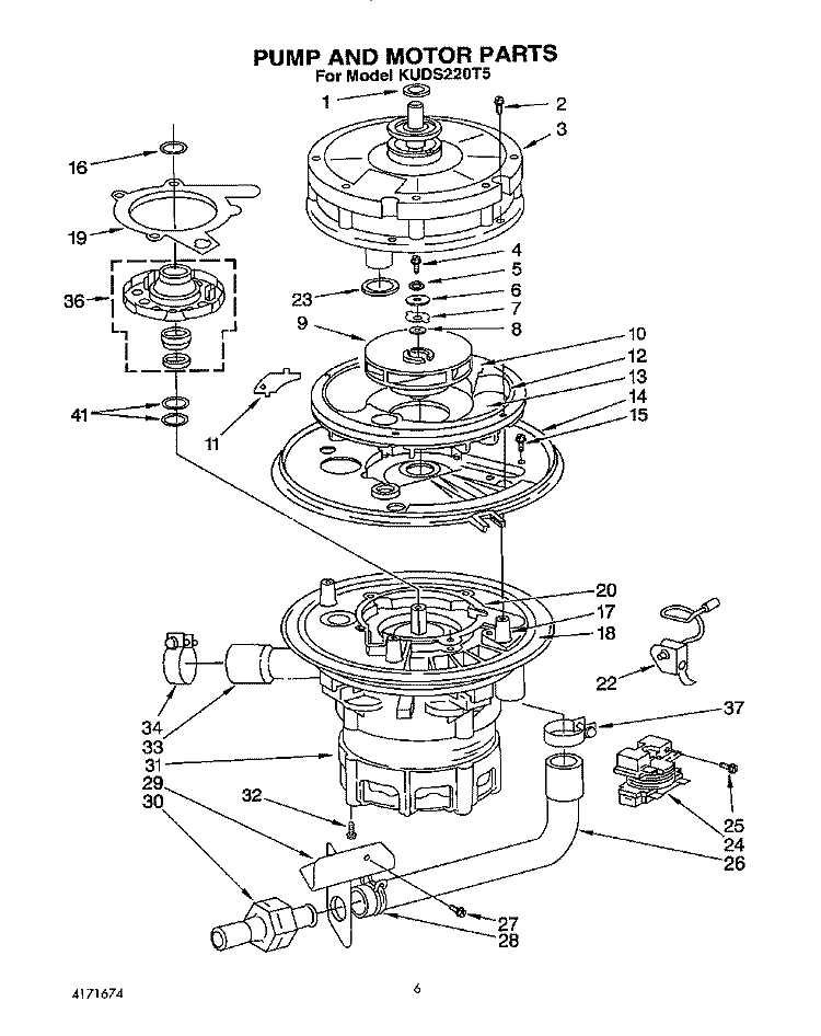 PUMP AND MOTOR Diagram and Parts List for KUDS220T5  KitchenAid Dishwasher