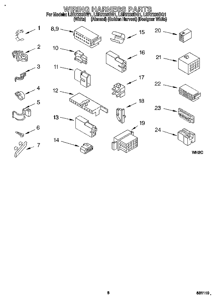 WIRING HARNESS Diagram and Parts List for LSR7233BG1  Whirlpool Washer