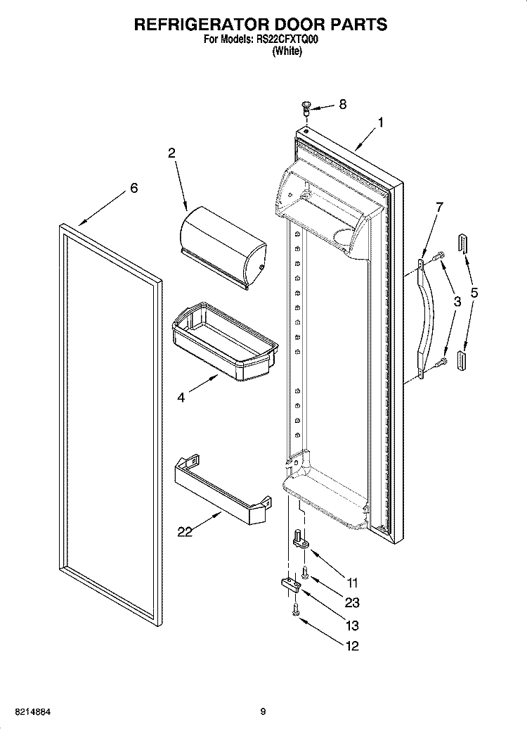 REFRIGERATOR DOOR PARTS Diagram and Parts List for RS22CFXTQ00  Roper Refrigerator