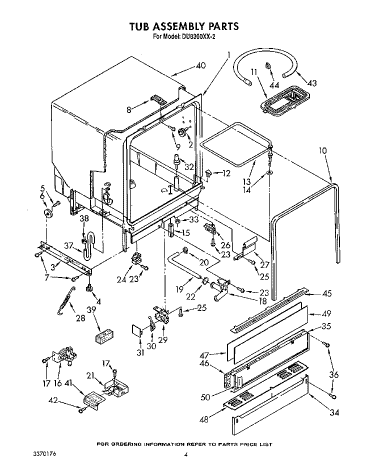 TUB ASSEMBLY, LIT/OPTIONAL Diagram and Parts List for DU8300XX2  Whirlpool Dishwasher