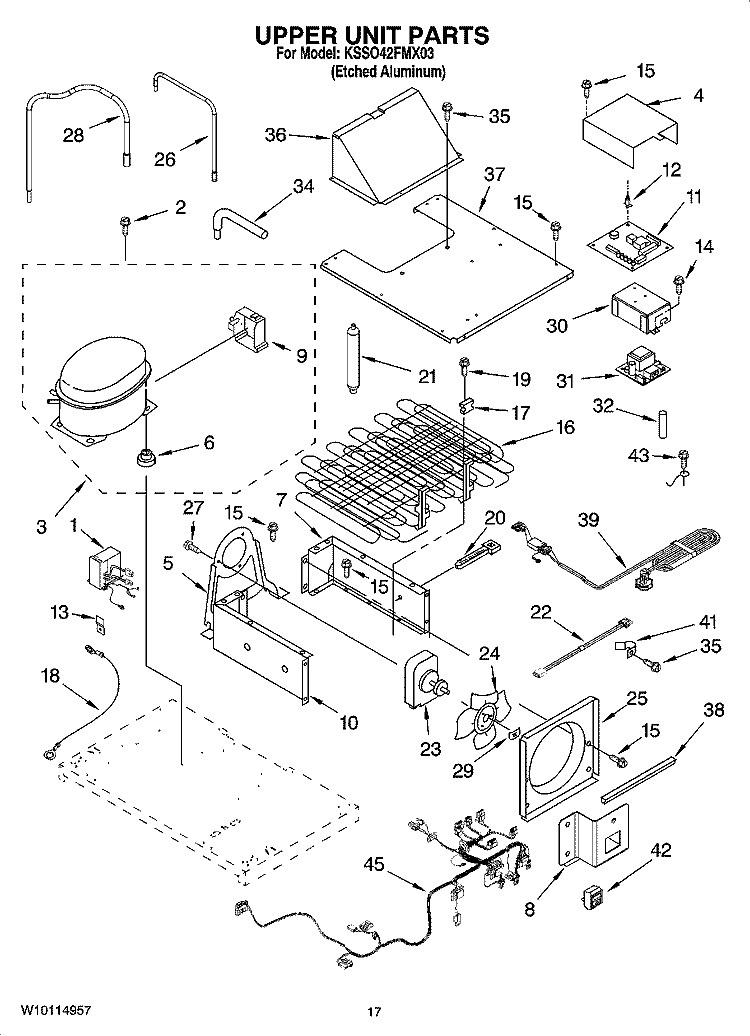 UPPER UNIT PARTS Diagram and Parts List for KSSO42FMX03  KitchenAid Refrigerator