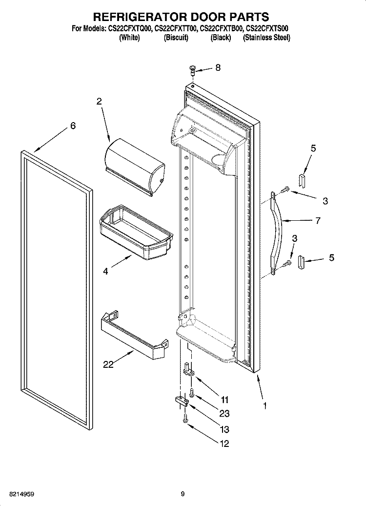 REFRIGERATOR DOOR PARTS Diagram and Parts List for CS22CFXTQ00  Crosley Refrigerator