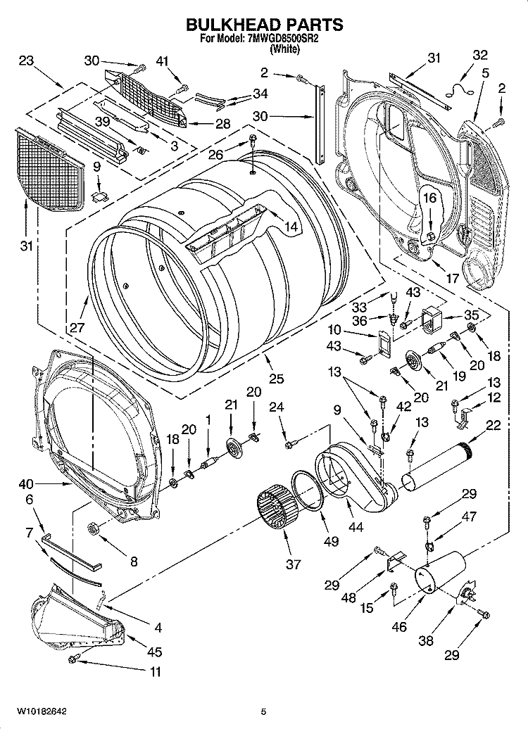BULKHEAD PARTS Diagram and Parts List for 7MWGD8500SR2  Whirlpool Dryer