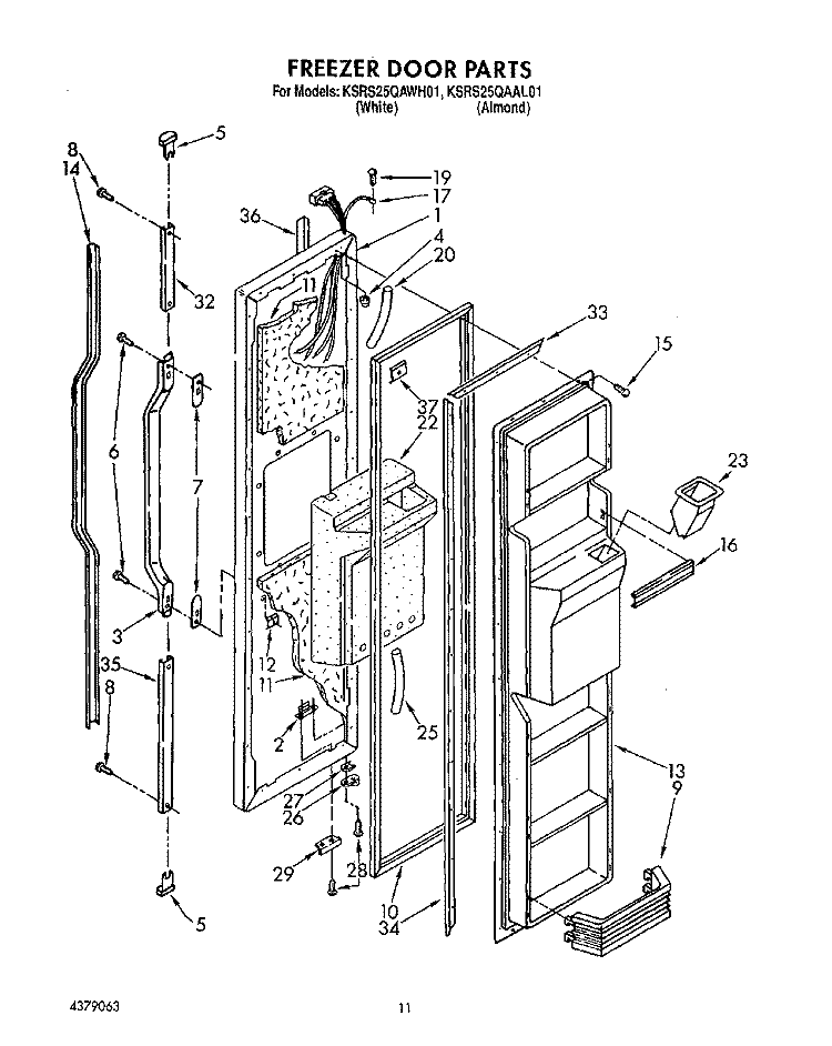 FREEZER DOOR Diagram and Parts List for KSRS25QAAL01  KitchenAid Refrigerator