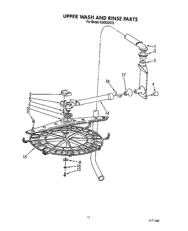 UPPER WASH AND RINSE Diagram and Parts List for KUDI22GT2  KitchenAid Dishwasher