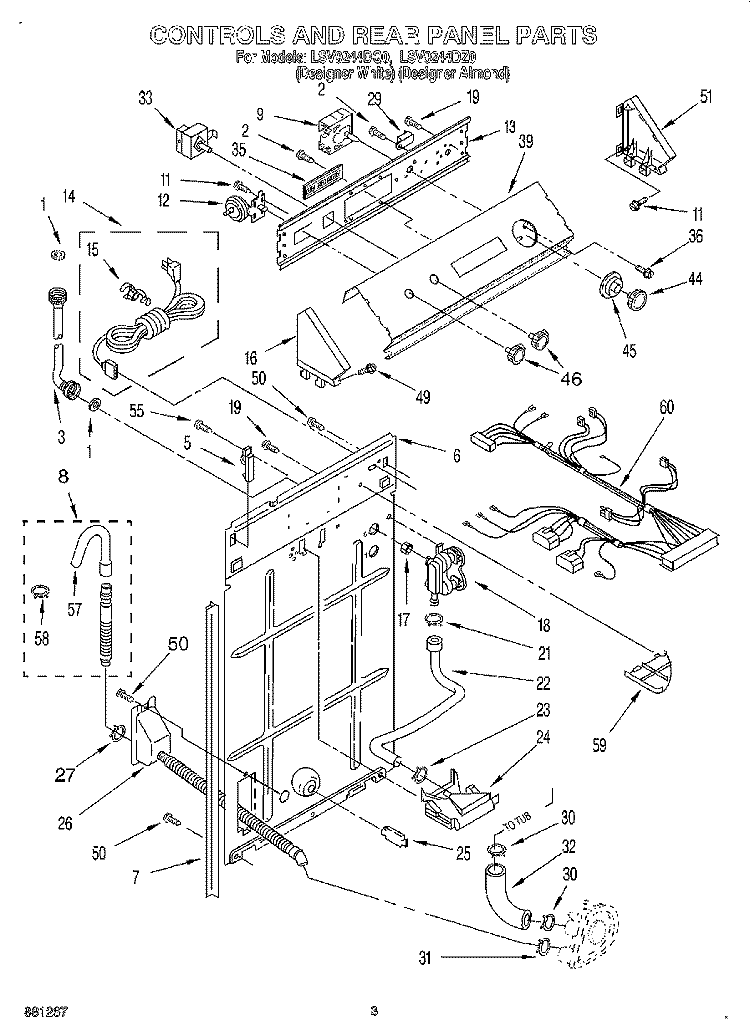 CONTROLS AND REAR PANEL Diagram and Parts List for LSV9244DZ0  Whirlpool Washer