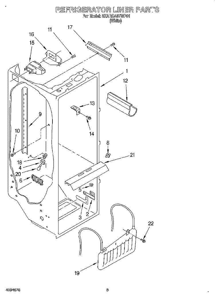 REFRIGERATOR LINER Diagram and Parts List for 3XARG497WP01  Whirlpool Refrigerator
