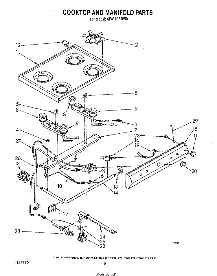 COOKTOP AND MANIFOLD, LITERATURE AND OPTIONAL Diagram and Parts List for SF331PSRW0  Whirlpool Range