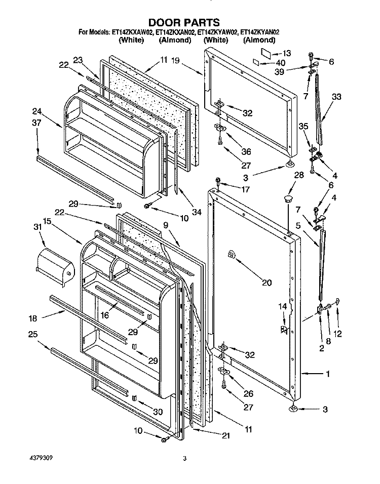 DOOR Diagram and Parts List for ET14ZKXAN02  Whirlpool Refrigerator