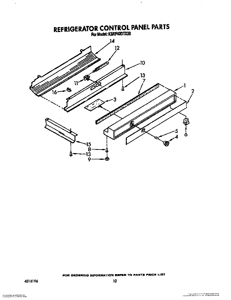 REFRIGERATOR CONTROL PANEL Diagram and Parts List for KSRF42DTX20  KitchenAid Refrigerator