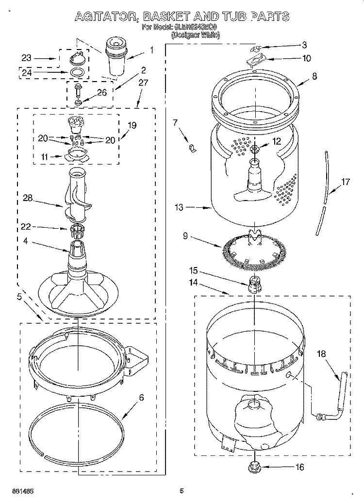 AGITATOR, BASKET AND TUB Diagram and Parts List for 6LBR6245EQ0  Whirlpool Washer