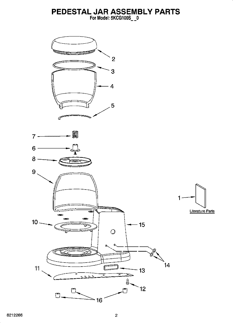 PEDESTAL JAR ASSEMBLY PARTS Diagram and Parts List for 5KCG100SPM0  KitchenAid Coffee Grinder