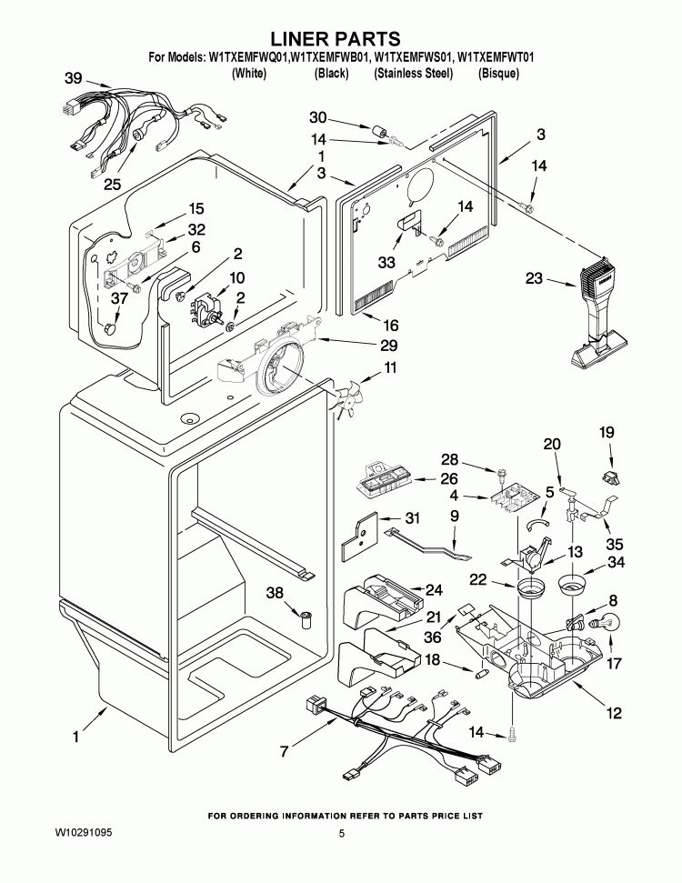 LINER PARTS Diagram and Parts List for W1TXEMFWS01  Whirlpool Refrigerator