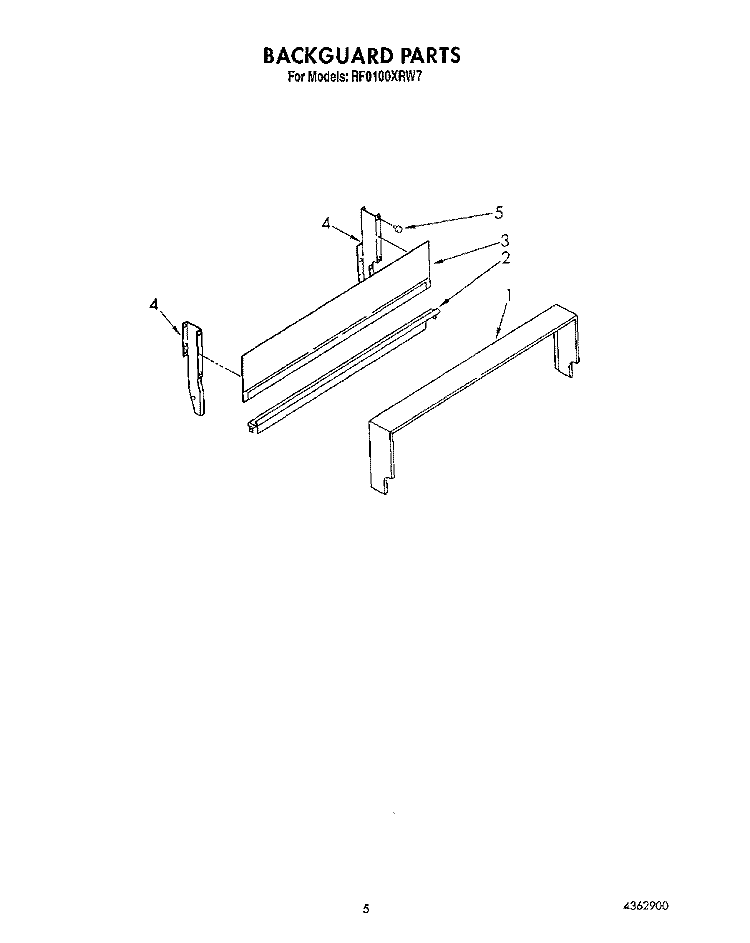 BACKGUARD Diagram and Parts List for RF0100XRW7  Whirlpool Range