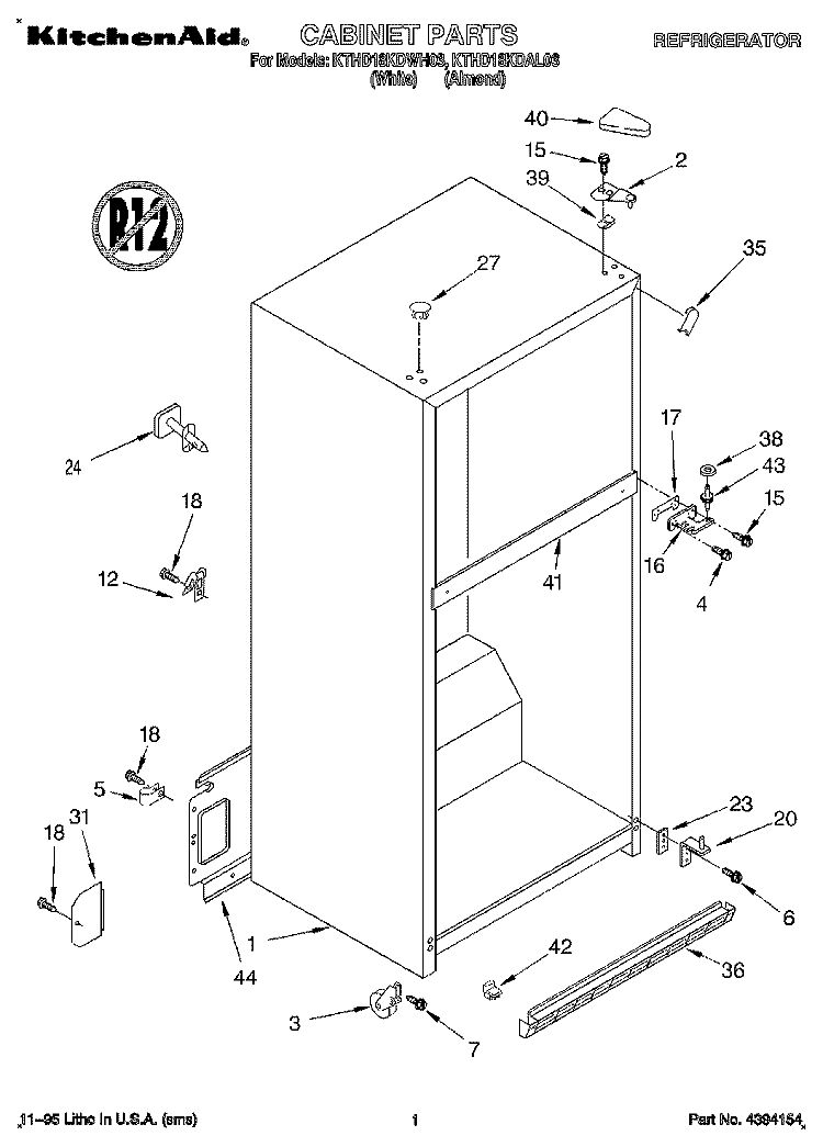 CABINET Diagram and Parts List for KTHD18KDWH03  Whirlpool Refrigerator