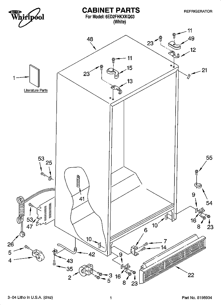 CABINET PARTS Diagram and Parts List for 6ED2FHKXKQ03  Whirlpool Refrigerator