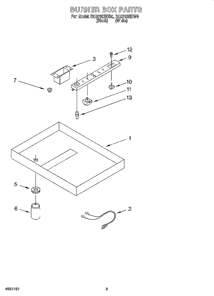 BURNER BOX, LITERATURE Diagram and Parts List for RC8700EDB0  Whirlpool Cooktop