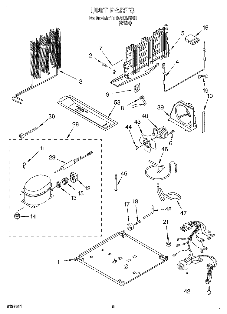 UNIT, OPTIONAL Diagram and Parts List for TT18AKXJW01  Estate Refrigerator