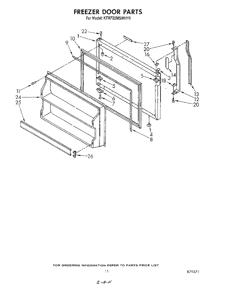 FREEZER DOOR Diagram and Parts List for KTRF22MSTOY0  Whirlpool Refrigerator