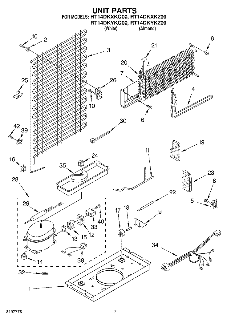 UNIT Diagram and Parts List for RT14DKXKQ00  Roper Refrigerator