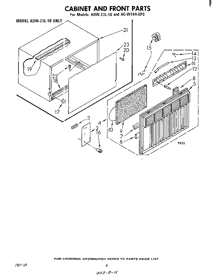 SECTION Diagram and Parts List for ACW144XP0  Whirlpool Air Conditioner