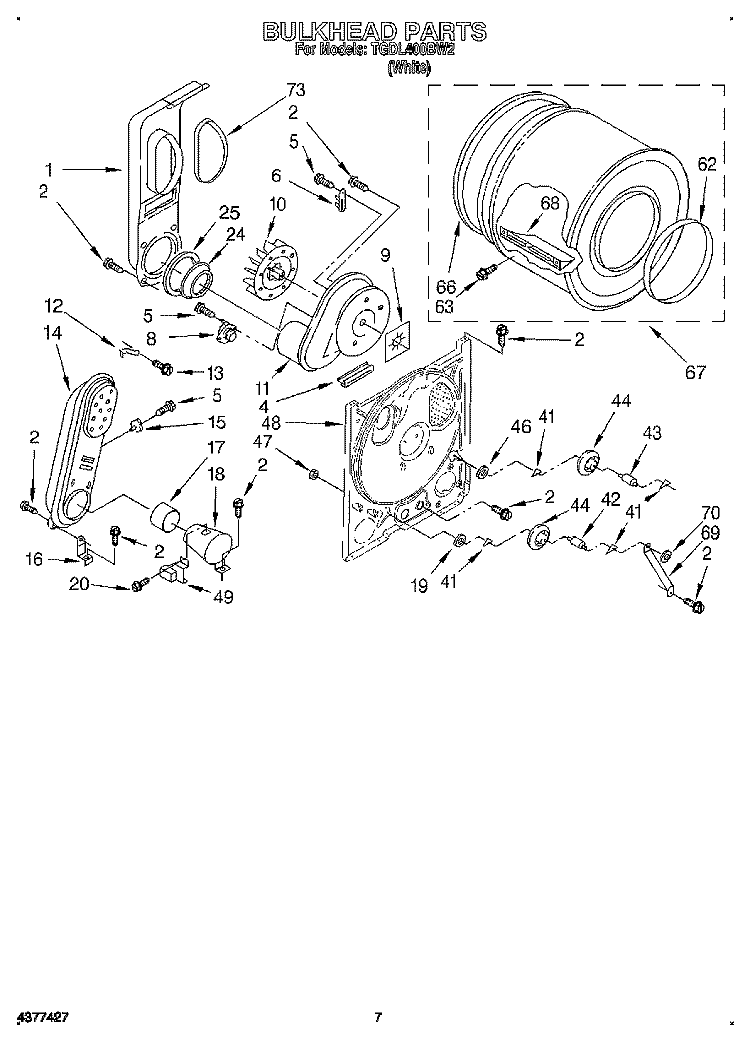 BULKHEAD Diagram and Parts List for TGDL400BW2  Whirlpool Dryer