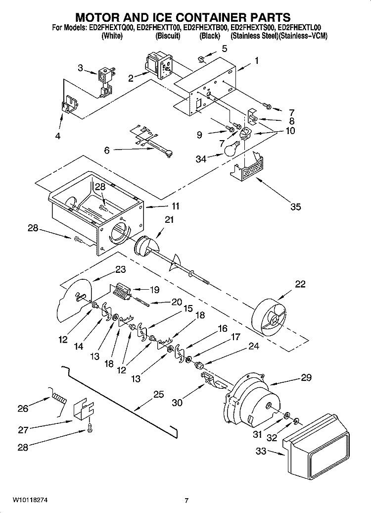 MOTOR AND ICE CONTAINER PARTS Diagram and Parts List for ED2FHEXTB00  Whirlpool Refrigerator