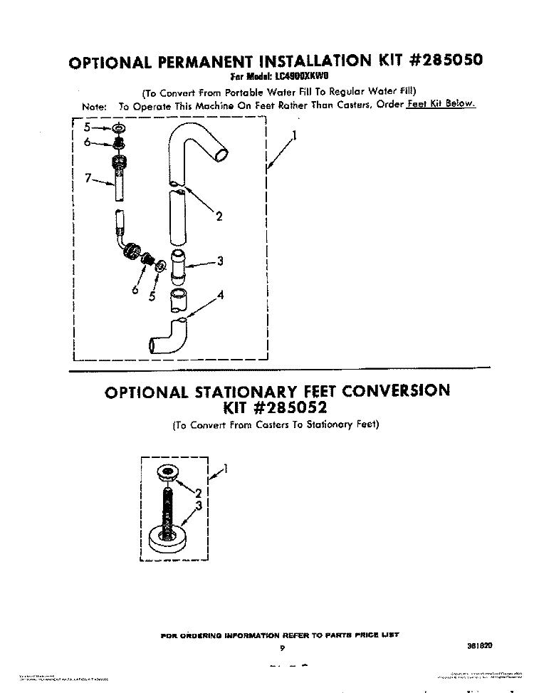 OPTIONAL PERMANENT INSTALLATION KIT Diagram and Parts List for LC4900XKW0  Whirlpool Washer