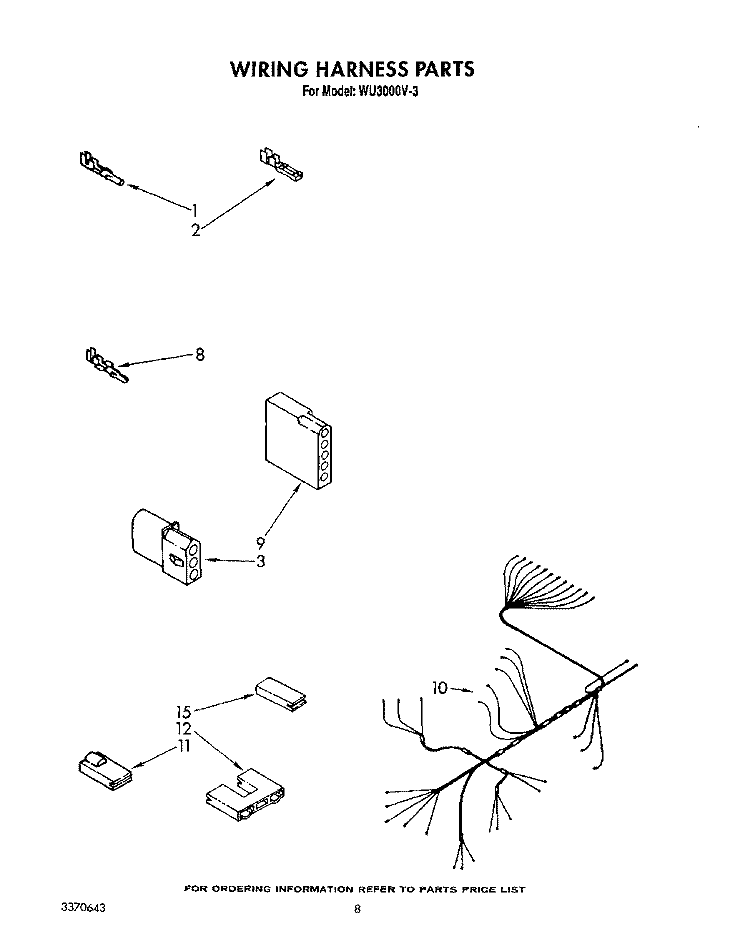 WIRING HARNESS Diagram and Parts List for WU3000V3  Roper Dishwasher