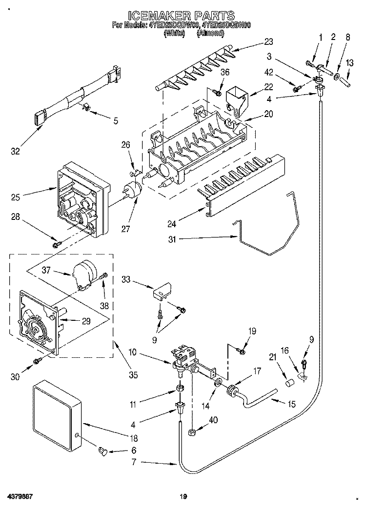 ICEMAKER, LIT/OPTIONAL Diagram and Parts List for 4YED25DQDN00  Whirlpool Refrigerator
