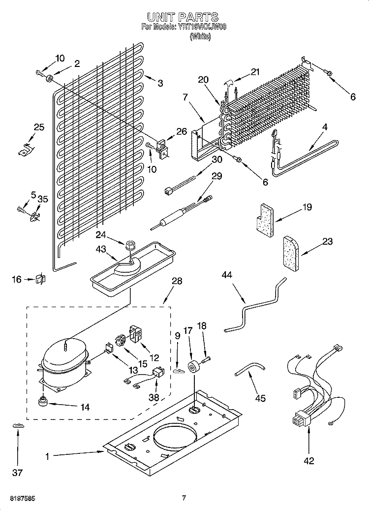 UNIT PARTS Diagram and Parts List for YRT18VKXJW00  Roper Refrigerator