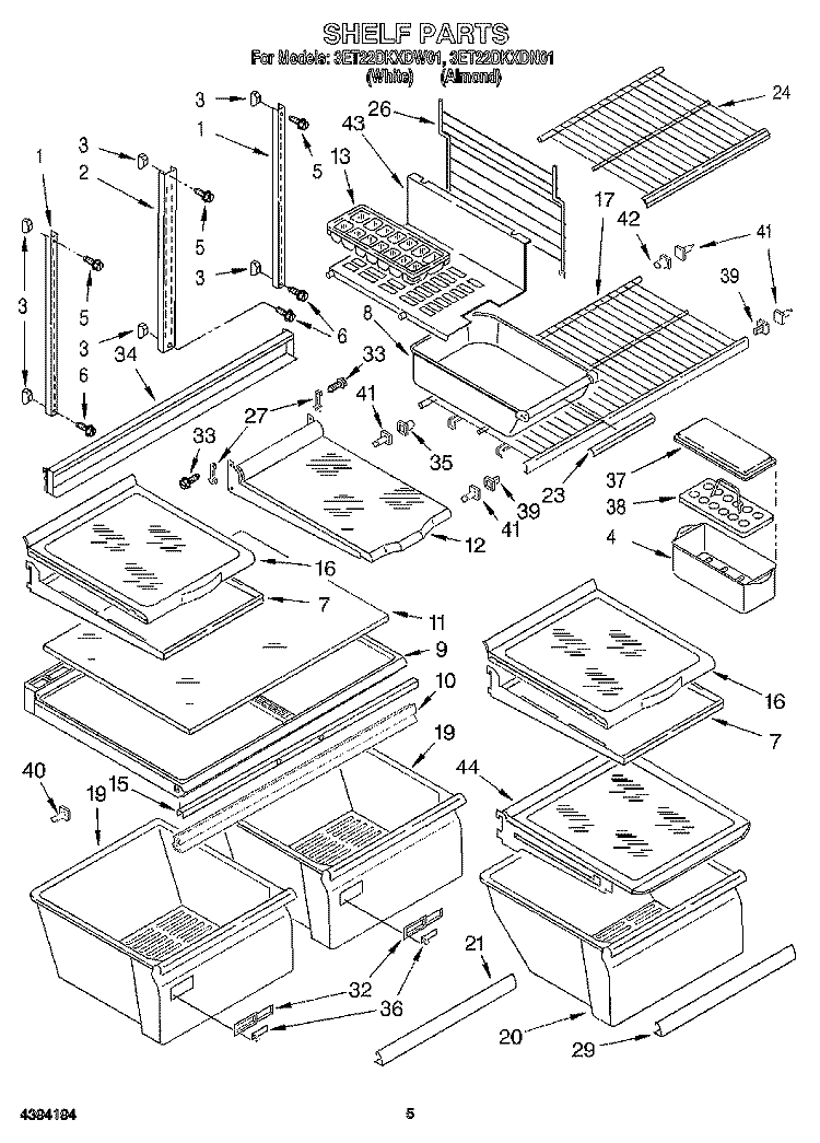 SHELF Diagram and Parts List for 3ET22DKXDN01  Whirlpool Refrigerator