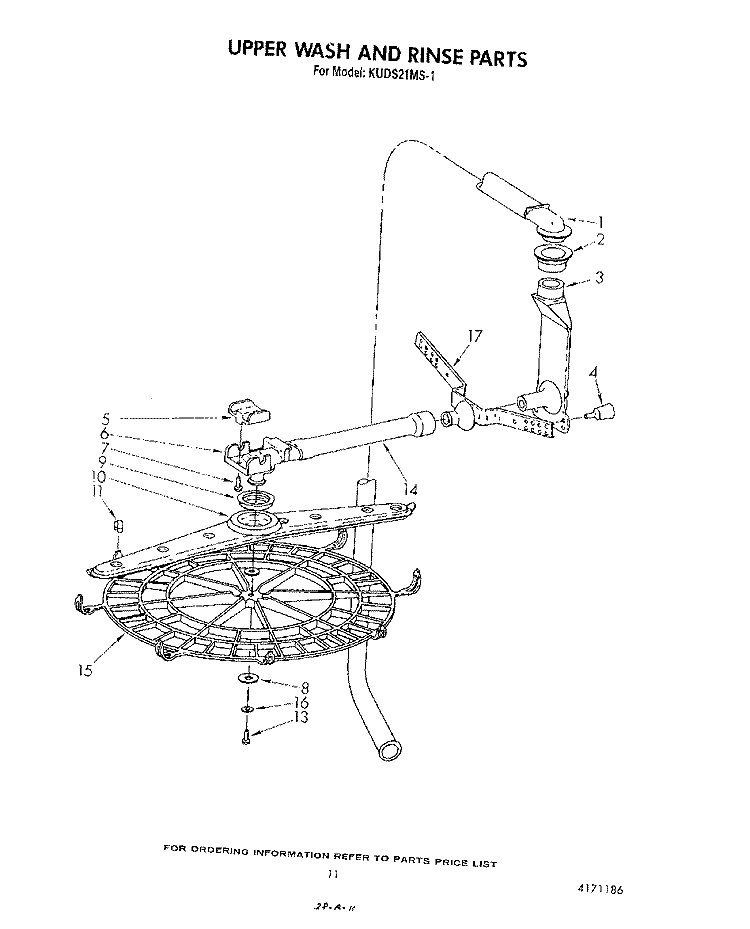 UPPER WASH AND RINSE Diagram and Parts List for KUDS21MS1  KitchenAid Dishwasher