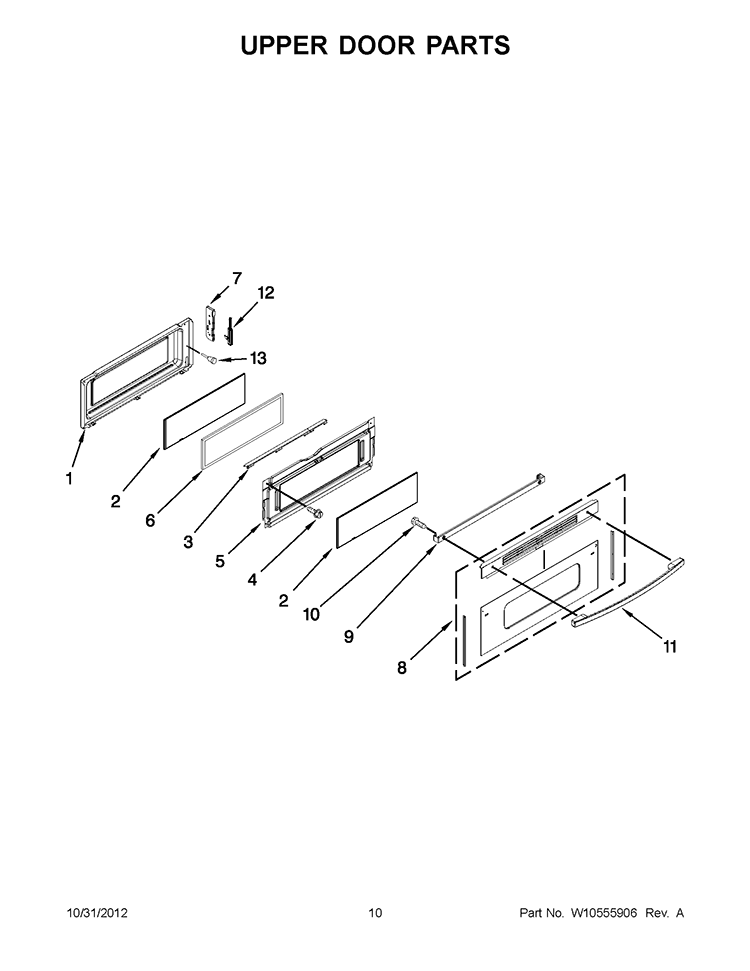 UPPER DOOR PARTS Diagram and Parts List for GGG390LXB04  Whirlpool Range