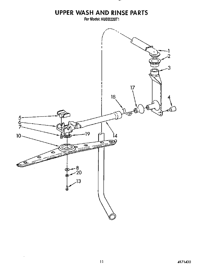 UPPER WASH AND RINSE Diagram and Parts List for KUDB220T1  KitchenAid Dishwasher