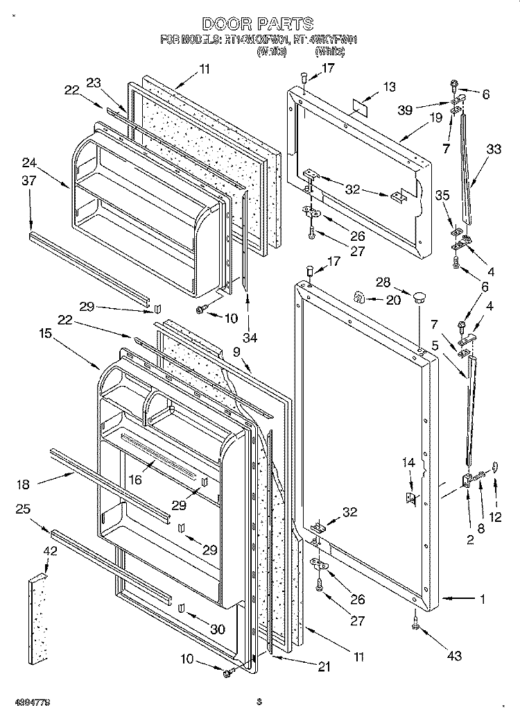 DOOR Diagram and Parts List for RT14WKYFW01  Roper Refrigerator