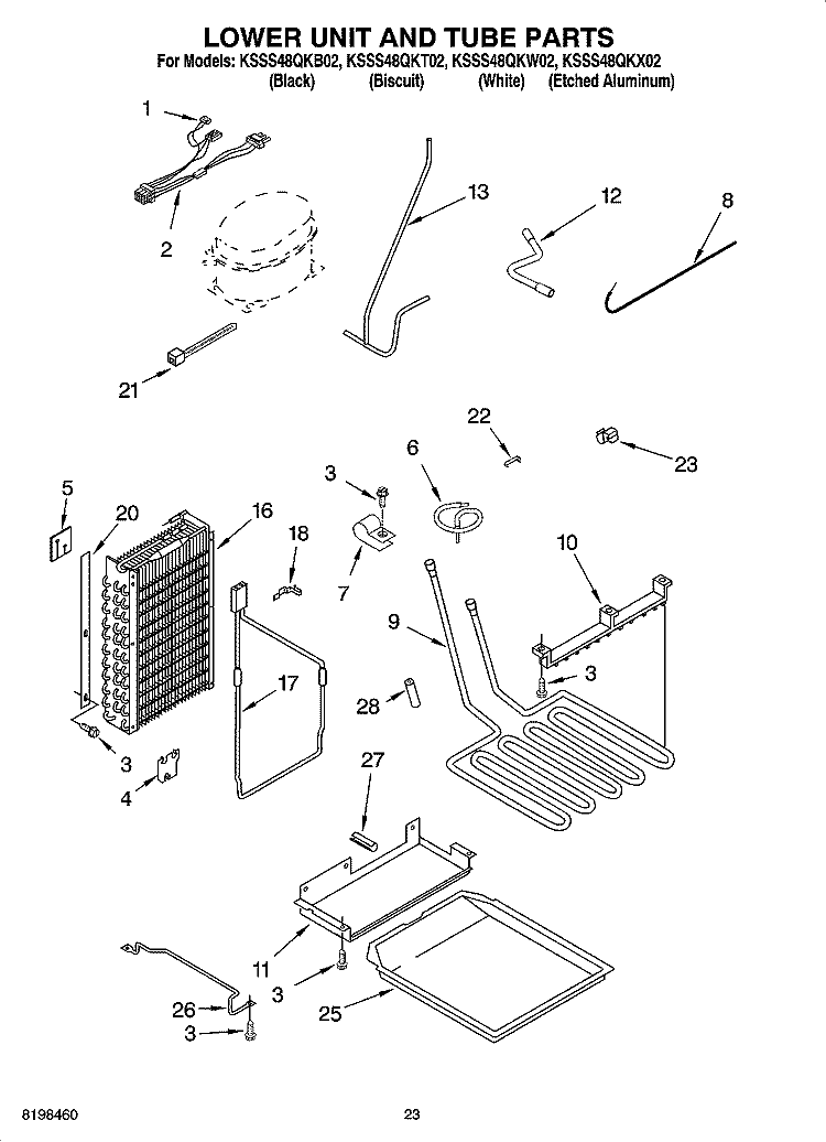 LOWER UNIT AND TUBE PARTS Diagram and Parts List for KSSS48QKT02  KitchenAid Refrigerator