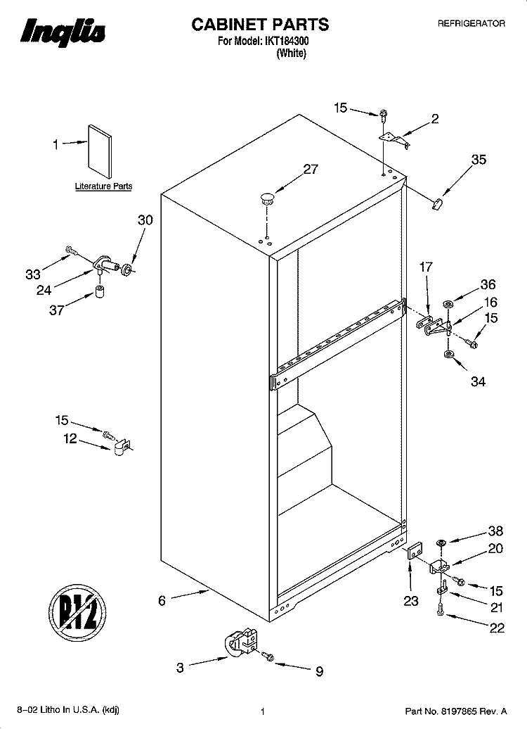 CABINET PARTS Diagram and Parts List for IKT184300  Inglis Refrigerator