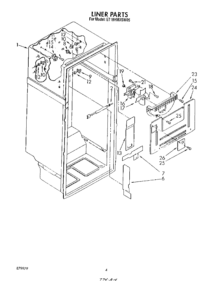 LINER Diagram and Parts List for ET18HMXSW05  Whirlpool Refrigerator