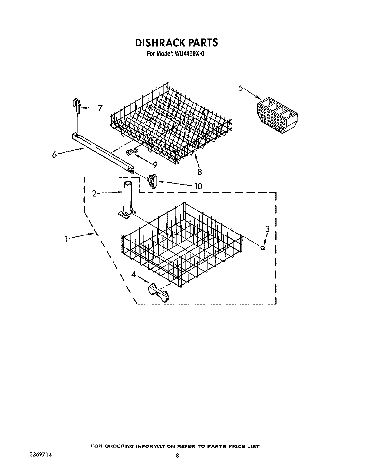 DISHRACK Diagram and Parts List for WU4400X0  Roper Dishwasher